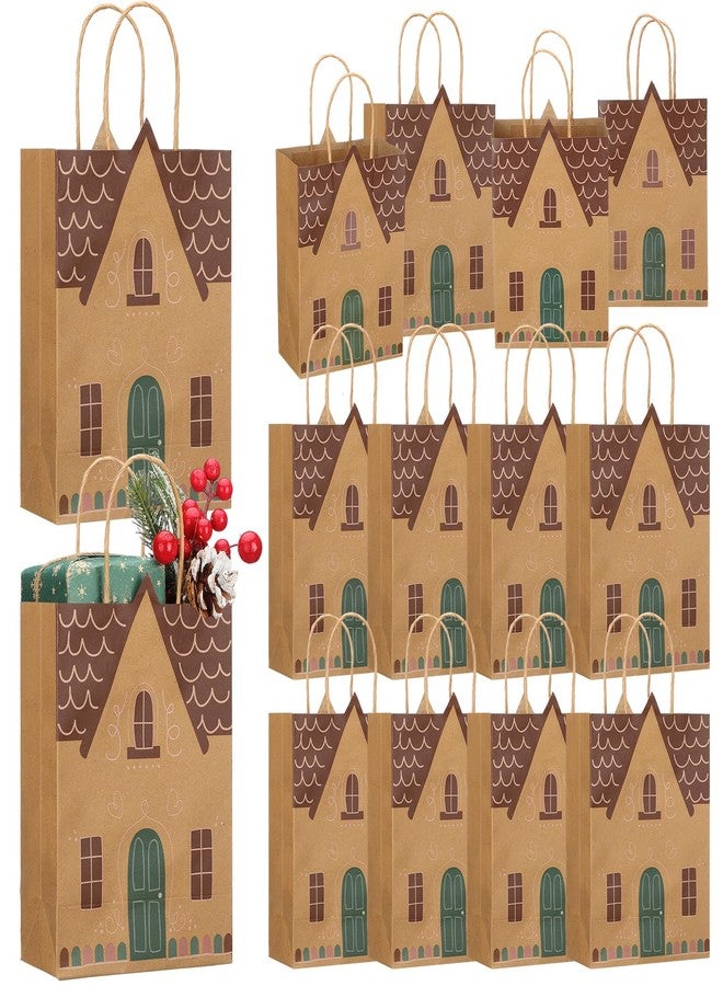 مارسبارك مجموعة مارسبارك من 24 كيس هدايا لعيد الميلاد، أكياس هدايا على شكل منزل خبز الزنجبيل، أكياس ورقية عتيقة لحفلات عيد الميلاد، أكياس حلوى ومقبلات مع مقبض، أكياس كرافت بنية اللون، هدايا للحفلات، مثالية لتغليف هدايا العيد - Image 1